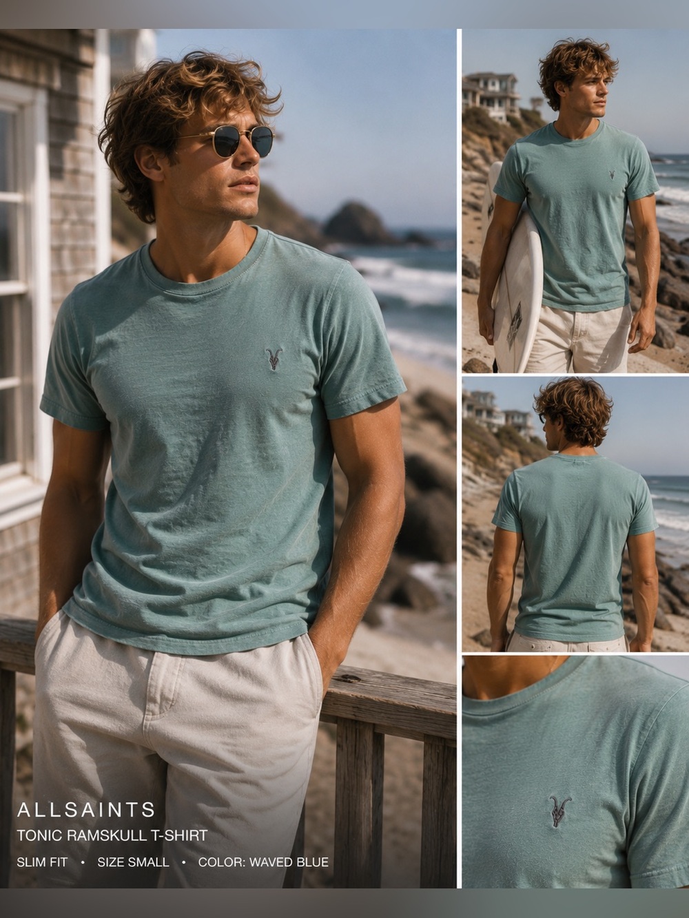 AllSaints Men’s Tonic Ramskull‎ Crew Neck T-Shirt Size S Slim Fit